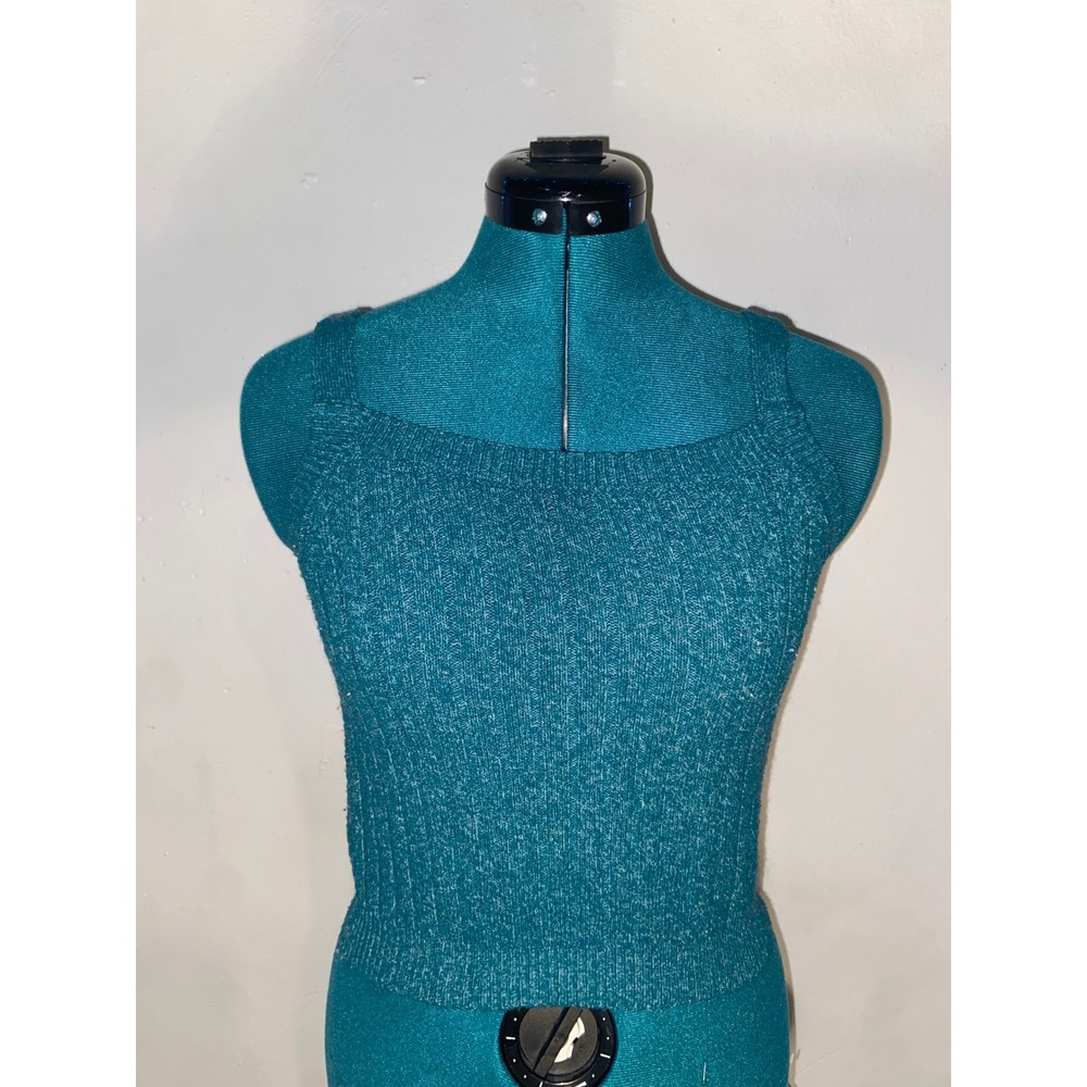 Colorful Planet Teal Metallic Knit Tank Top Square Neck Kidcore Y2K Kid XL 14/16